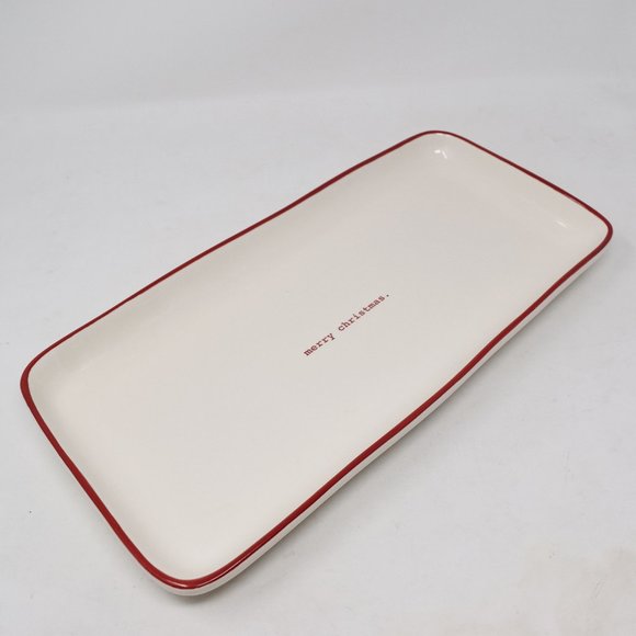 Rae Dunn Merry Christmas Platter Red Trim Type New - Picture 1 of 11